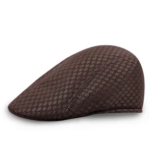 Brown mesh flat cap for men and women, breathable hollow ivy beret sun hat for summer.