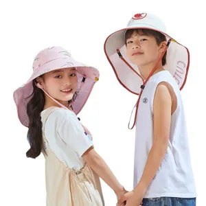 Children sun hat wide brim anti-uv bucket hat cute summer outdoor beach sun protection hat for kids