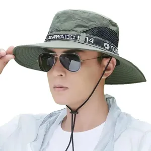 Men outdoor sun hat breathable bucket hat hiking fishing sun protection cap army green