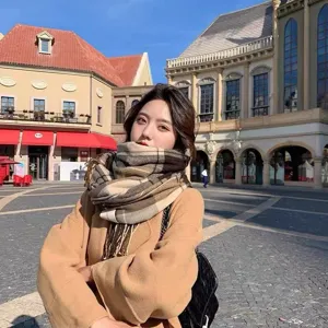 Women's Autumn Winter Warm Plaid Scarf Thickened Cashmere Feel Casual Couple Neckerchief