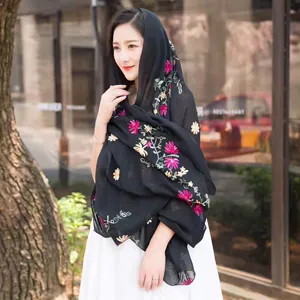 Ethnic style women scarf cotton linen embroidered shawl spring autumn sun protection cape
