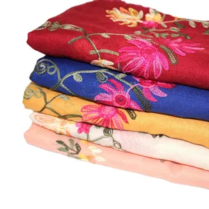 Cotton linen embroidered ethnic style women scarf shawl in multiple colors display.