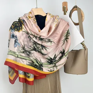 Vintage National Style Bamboo Ink Painting Printed Scarf Women Long Shawl Warm Soft Polyester Neckwear