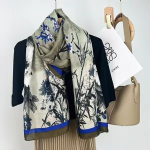 Cotton linen scarf vintage Chinese ink bamboo print women autumn winter warm fashion shawl.