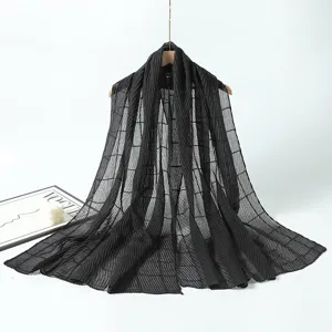 Women's Fashion Pleated Long Scarf Solid Color Sun Protection Head Wrap Scarf With Silver Thread Daily Casual