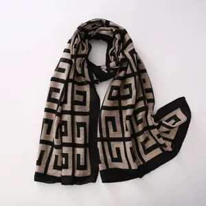 Women's stylish geometric print cotton linen scarf winter warm shawl versatile neckerchief