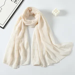 Beige pleated scarf for women, elegant metallic silver thread chic design, lightweight sun protection.