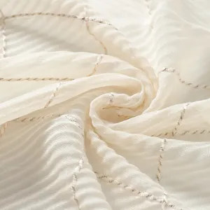 Elegant women solid color pleated scarf with sparkling silver thread detail for daily wear.