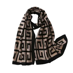 Classic geometric pattern winter scarf, stylish warm shawl and wrap for women fashion.