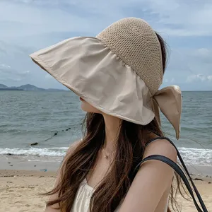 Women's summer sun visor hat large brim empty top beach hat anti-uv ponytail friendly