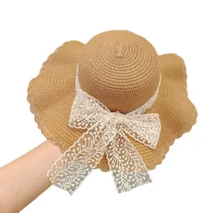 Women's Summer Beach Straw Hat Big Brim Sun Protection UV Resistant Vacation Sunshade