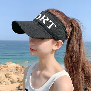 Donna estate nero lavorato a maglia vuoto cappello visiera sole sport spiaggia berretto