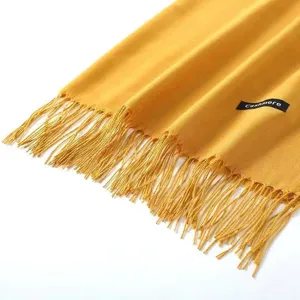 Solid color cashmere-feel winter warm scarf with fringe soft comfortable fashion accessory