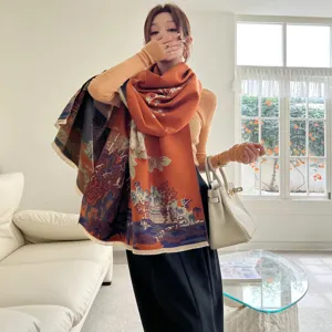 Women imitation cashmere scarf winter warm thick shawl artistic retro jacquard design
