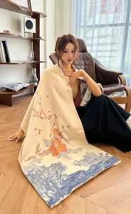 Autumn winter imitation cashmere scarf women thickened warm shawl fashion printed neck wrap
