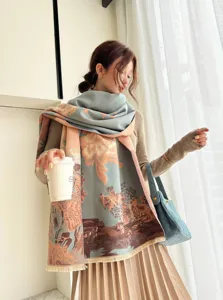 Autumn winter thick imitation cashmere scarf women warm large shawl printed neckerchief