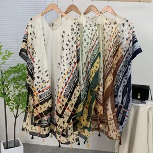 Women Beach Vacation Sun Protection Shawl Summer Lightweight Printed Scarf Silver Wire Checkered Split Sarong Wraps