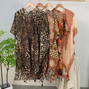 Boho beach cover up shawl for women, lightweight summer vacation kimono cardigan wrap tops.