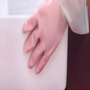 Pink household cleaning gloves waterproof rubber gloves for kitchen washing and chores