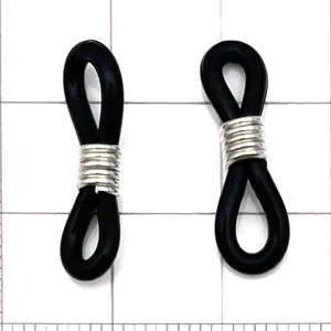Connecteur d'extrémités de chaîne de lunettes en silicone boucle noire avec bobine métal.