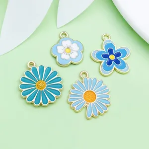 Pendentifs fleurs émail bleu alliage accessoires de bijoux bricolage vue détail
