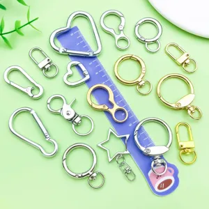 Legering DIY sleutelhanger accessoires, hart ster ronde veerhaken, diverse sluitingen.