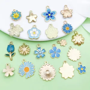 Pendentifs de fleurs de tulipe en alliage émaillé bleu mixte bijoux DIY bracelet collier