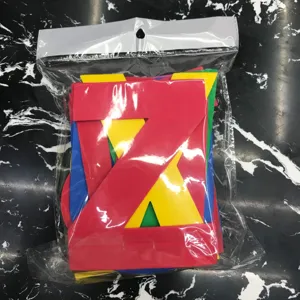 Foam letter puzzle toy detail showing colorful educational alphabet pieces inside packaging bag.