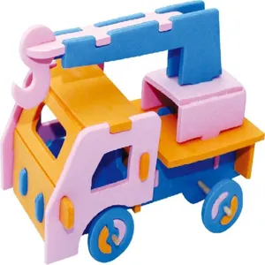 Kids 3D puzzle car model DIY handicraft toy educational foam truck with crane details.
