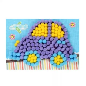 DIY pom pom painting craft kit for kids colorful fuzzy ball art educational toy car design