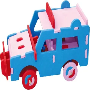 DIY 3D foam car puzzle toy for kids, creative handmade craft model kit for educational play.
