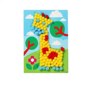 Kids DIY Pom Pom Painting Kit Cute Giraffe Craft Art Material Package Educational Toy