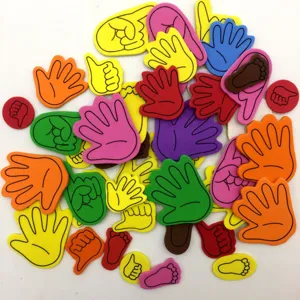 Assorted colorful EVA foam hand and foot shape stickers for kids DIY crafts and scrapbooking.