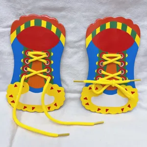 Kids shoe tying learning toy wooden lacing practice board montessori educational toy for toddlers