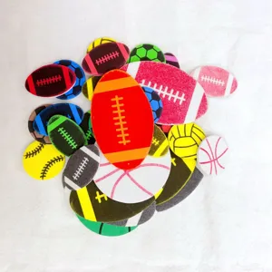 Colorful sports foam stickers detail shot, perfect for DIY kindergarten crafts and creative art projects.
