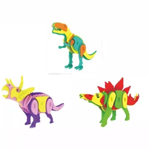 DIY 3D Dinosaur Puzzle Toy Set, Colorful Foam Triceratops, T-Rex and Stegosaurus Models