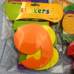 Detailed view of colorful EVA foam numbers and alphabet puzzle stickers in clear packaging.