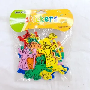 Colorful foam stickers DIY kids toys set with various cartoon shapes for creative art projects.