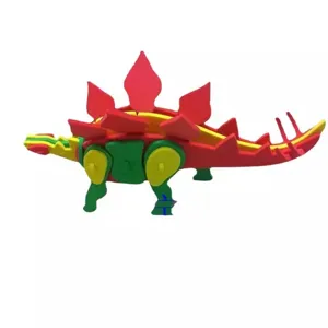 Colorful 3D dinosaur puzzle toy, DIY wooden stereoscopic stegosaurus model for kids.