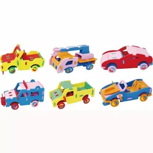 Kids 3D wooden puzzle car toy set, DIY craft educational toy for children, multi-style.