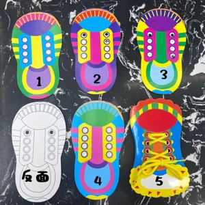 Kids Lacing Sneaker Educational Tying Shoelaces Learning Board Montessori Fine Motor Skill Training Toy Paperboard