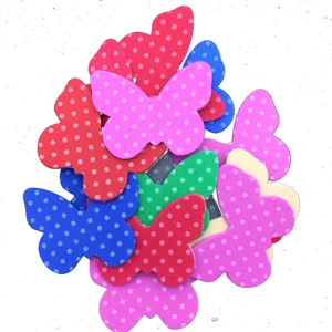 Colorful EVA foam butterfly stickers with polka dot patterns for DIY crafts and kindergarten decor.