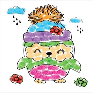Kids fingerprint painting DIY craft kit with colorful cartoon owl design drawing template.