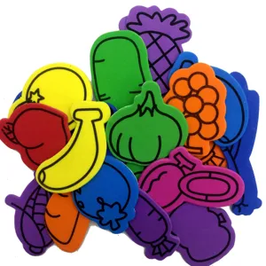 Colorful EVA foam fruit and vegetable stickers set, DIY creative toy for kids and kindergarten craft.