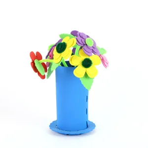 DIY craft foam flower puzzle set detail shot, colorful handmade educational toy kit for kids creativity.