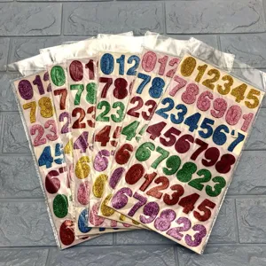Kids glitter number stickers set, colorful sparkly DIY educational stickers for early learning.