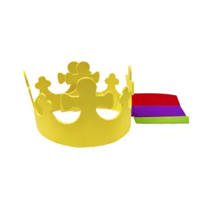 Kids DIY EVA foam crown hat for birthday party dress up, yellow handmade party headwear.