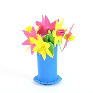 DIY foam flower bouquet craft kit with colorful petals and blue vase for kids handmade fun