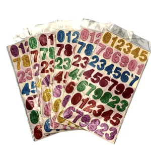 Glitter foam number stickers for kids, colorful sparkling DIY craft decals for education.