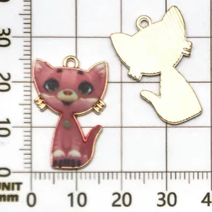 Charmants pendentifs chat dessin animé en alliage émaillé pour bijoux faits main DIY.